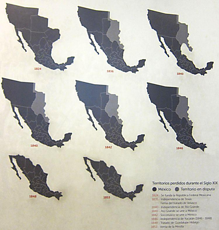 Изминение территории Мексики в середине 19 века.  Мехико. Музей революции. (Фото Лимарева В.Н.)