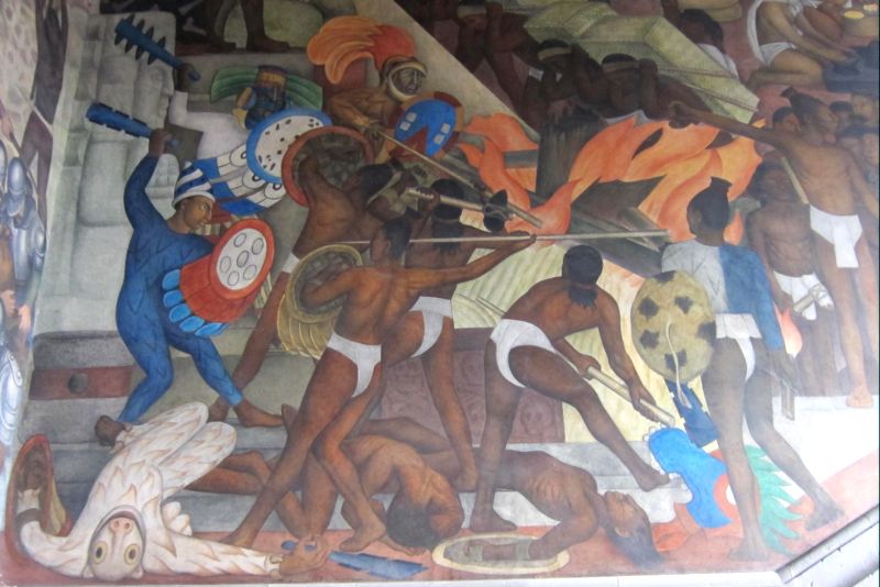 Сражение между индейцами. Худ. Диего Ривера. Мехико. Музей революции.  Фото  Лимарева В.Н.